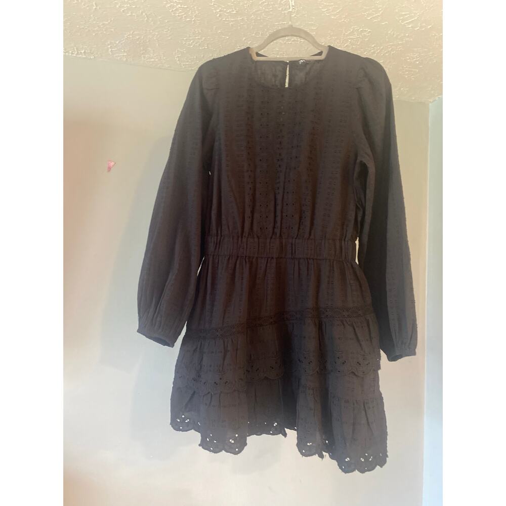 Zara- black long sleeve cotton dress size Medium - Picture 2 of 3